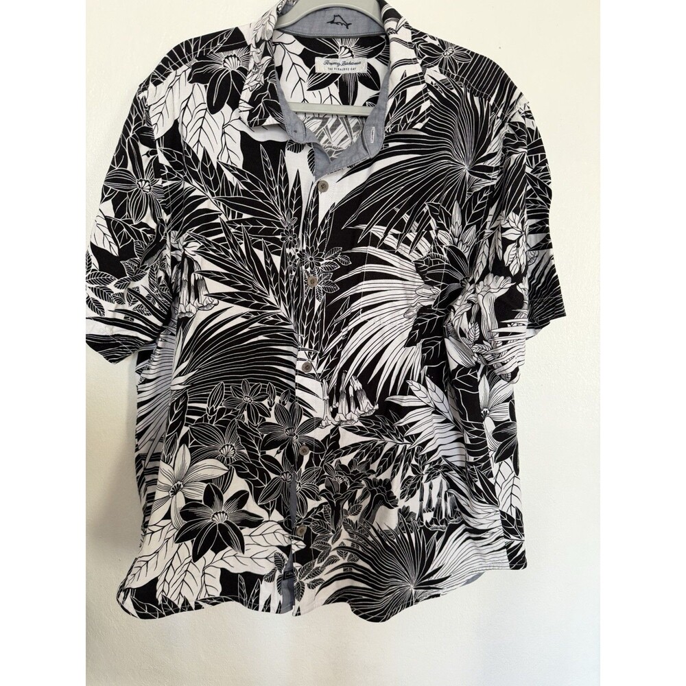 Tommy Bahama The Veracruz Cay Black/White Floral Silk Button-Up Shirt XXL